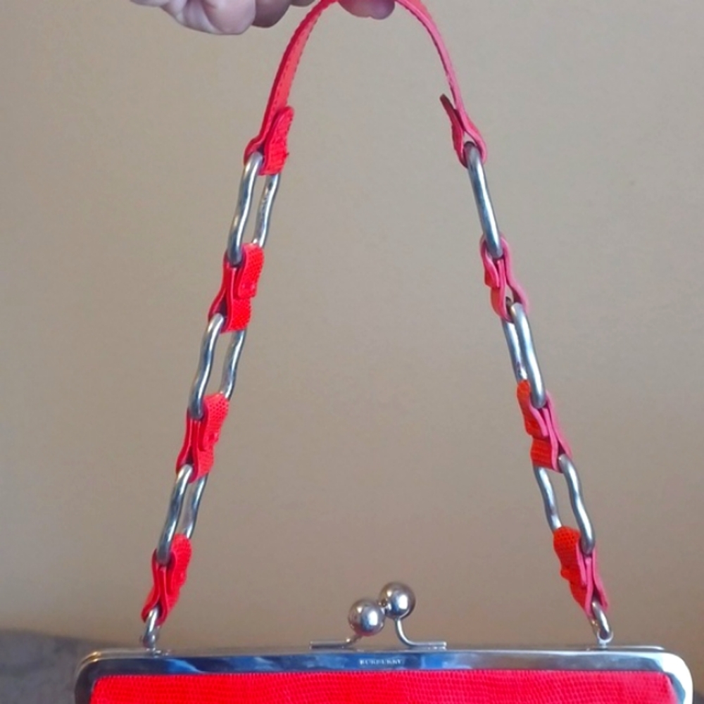 Burberry RED Leather Shoulder Bag with Metallic Hardware From LONDON